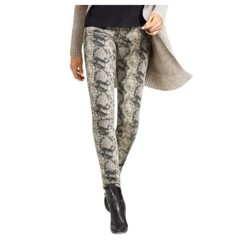 CABI #958 Tan Black Diamondback Snake Reptile Print Skinny Stretch Jeans SIZE 6